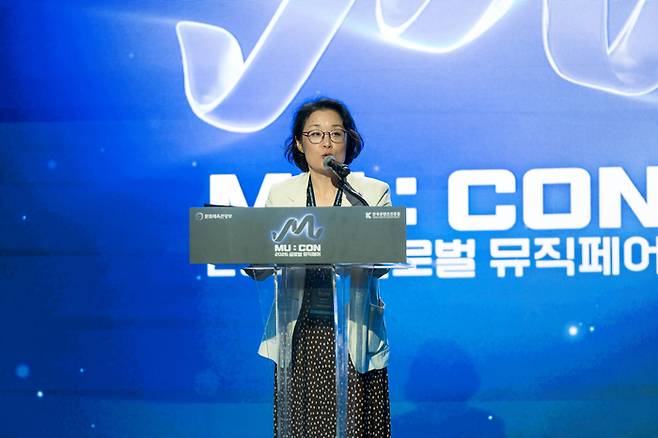 김윤지 한국콘텐츠진흥원장이 개막 인사를 하고 있다. 한국콘텐츠진흥원
