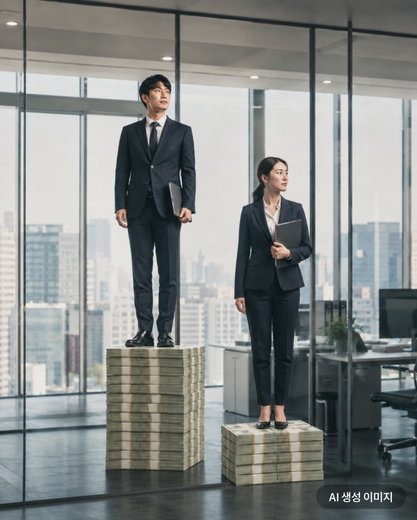 기업에서 여성이 남성보다 연봉을 적게 받고 있다는 현실을 챗GPT가 묘사한 이미지. 챗GPT