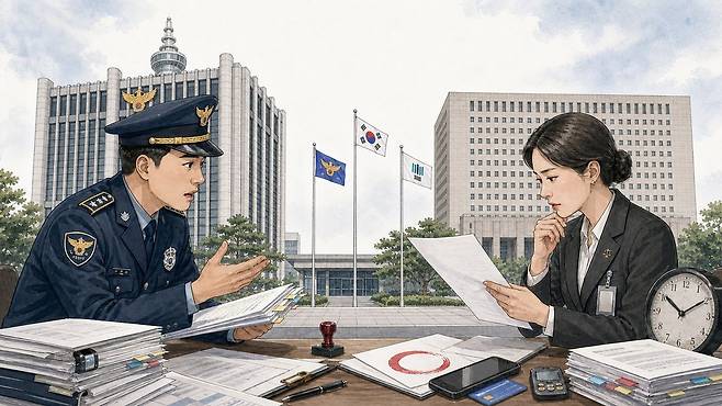 검경 영장전쟁 일러스트