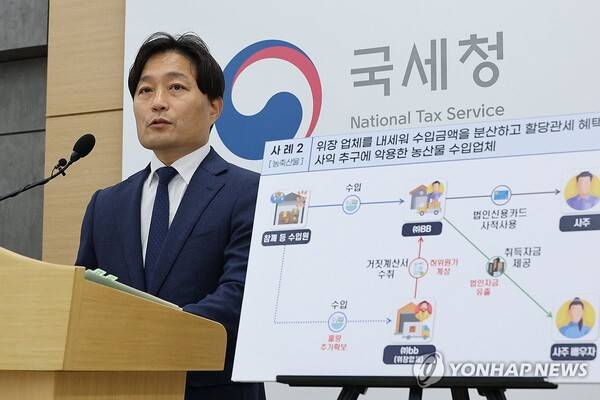 이성글 국세청 조사국장이 14일 정부세종청사 국세청 기자실에서 의식주 생활비 관련 물가 불안을 조장하는 탈세 혐의자에 대한 세무조사에 관해 브리핑하고 있다. 연합뉴스