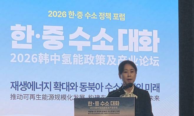 17일 서울 중구 노보텔 앰배서더 서울 동대문에서 열린 ‘한·중 수소 대화: 재생에너지 확대와 동북아 수소경제의 미래’ 포럼에서 홍은희 현대자동차그룹 에너지·수소사업본부장(부사장)이 발언하고 있다.