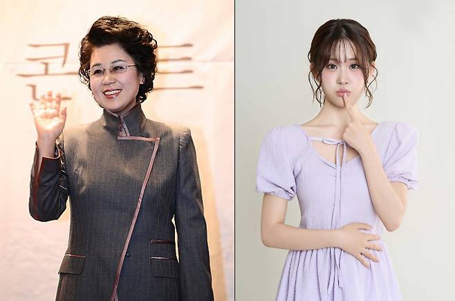 가수 심수봉(왼쪽)과 김다현. 윤창원 기자·현컴퍼니 제공