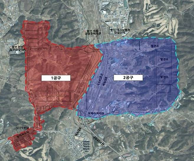 용인 반도체 클러스터 국가산업단지 1공구와 2공구 위치도. /제공=한국토지주택공사