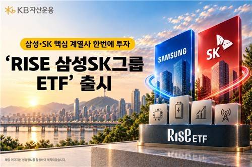KB자산운용이 지난 22일 삼성·SK그룹 핵심 계열사에 투자하는 ‘RISE 삼성SK그룹 ETF’를 유가증권시장에 상장했다. (사진=KB자산운용)