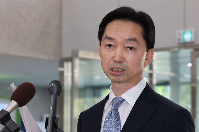 김지용 중대범죄수사청장 후보자가 중수청이 개청한 2일 오후 서울 종로구 창성동 정부서울청사 별관에서 입장 발표를 하고 있다. 2026.10.2 ⓒ 뉴스1 이광호 기자