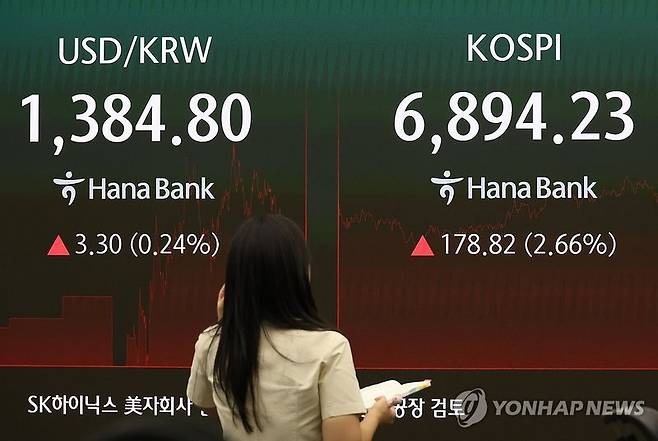 딜링룸 전광판. 출처=연합뉴스