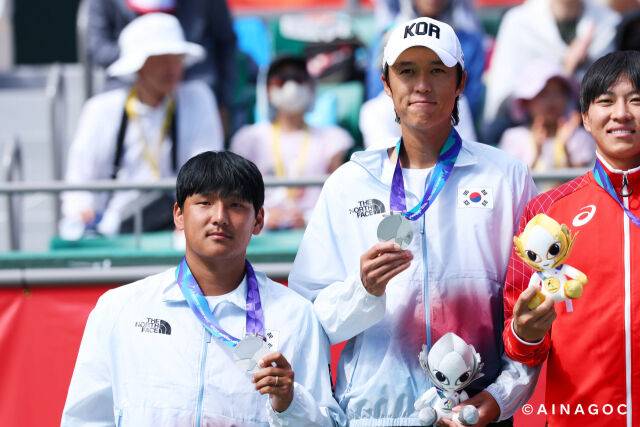 2026 아이치-나고야 아시안게임 테니스 남자복식 결승전에 오른 남지성과 박의성./2026 아이치-나고야 아시안게임 조직위 제공