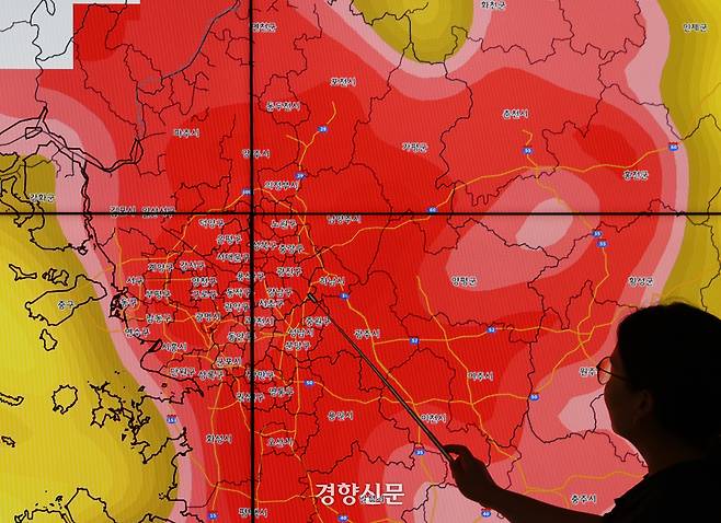 기상청 최고기온 분포도 모니터 자료 사진. 강윤중 선임기자