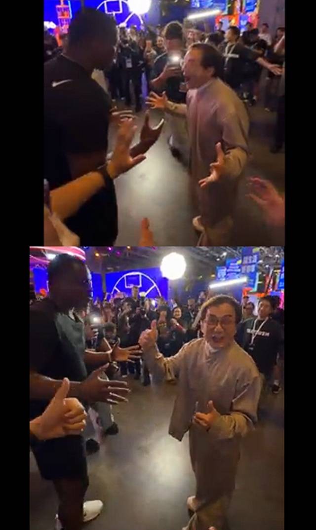 슛을 성공시킨 뒤 기뻐하는 성룡(오른쪽). /사진=크리스 매튜스 SNS 캡처
