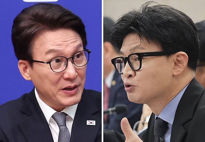 김민석(왼쪽), 한동훈