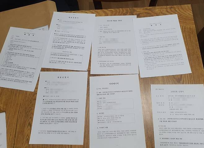 경기도 여주시 북내면 석우리 주민환경감시단이 국민신문고, 여주시청 등에 제출한 민원서, 이의제기서 등 민원서류들. 주민환경감시단 제공
