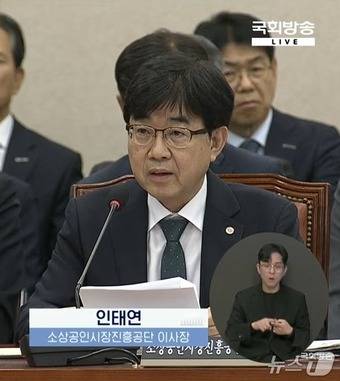 인태연 소상공인시장진흥공단 이사장이 15일 서울 여의도 국회에서 열린 산업통상자원중소벤처기업위원회 국정감사에서 발언하고 있다.(국정감사 생중계 갈무리)