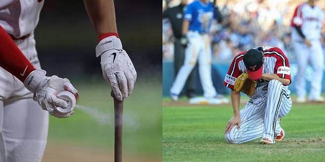 출처:KIA/LG / 타격 준비를 하는 김도영(왼쪽)과 실점을 아쉬워 하고 있는 임찬규