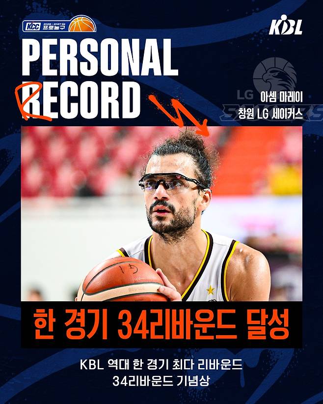 34리바운드 신기록을 세운 마레이 (KBL 제공. DB 및 재판매 금지)