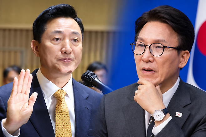 오세훈 서울시장(왼쪽)과 김민석 더불어민주당 대표 ⓒ연합뉴스