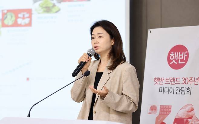▲김숙진 CJ제일제당 식품마케팅실 실장이 발언하고 있다. 사진=CJ제일제당