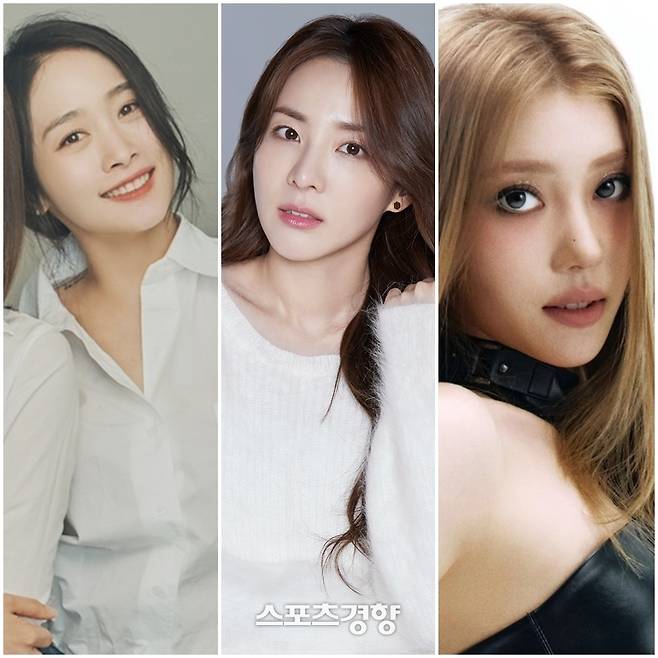 ENA의 오디션 프로그램 ‘미스틱’의 MC를 맡은 카라 니콜(왼쪽부터), 투애니원 산다라박, 케플러 사오팅. 스포츠경향DB